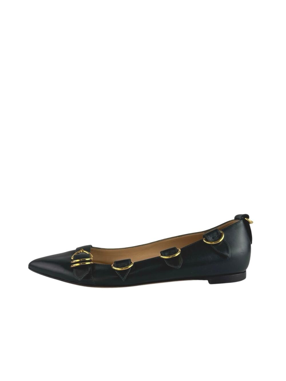 Gianvito Rossi Black Leather Pointed Toe Buckle Strap Slip On Ballet Flats US 10